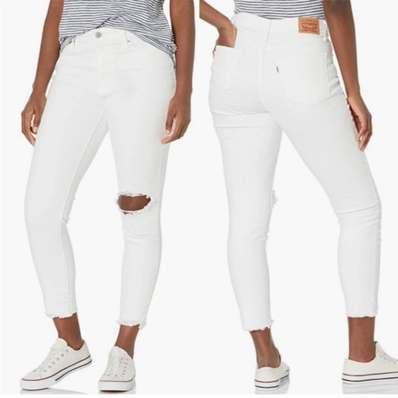 Levi’s 721 High Rise Skinny Ankle Jeans Women’s Size 29 White Distressed - Picture 1 of 9